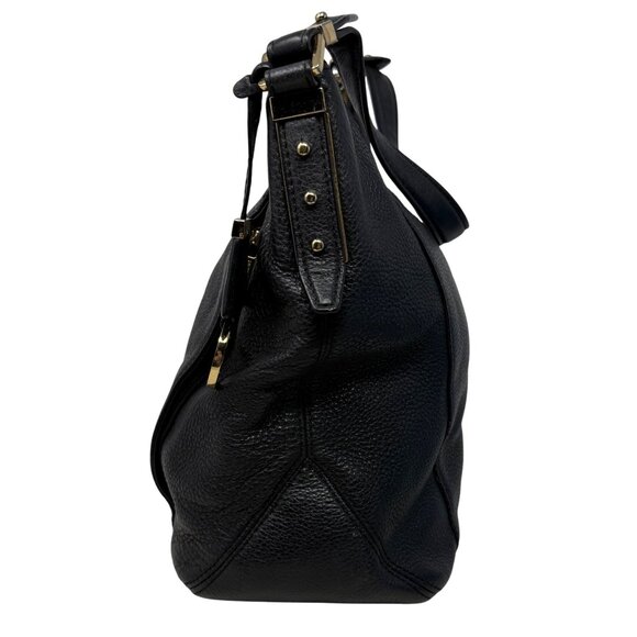 Michael Kors Bowery Black Pebbled Leather Hobo Bag Front Vertical Zip Pockets - Picture 6 of 14